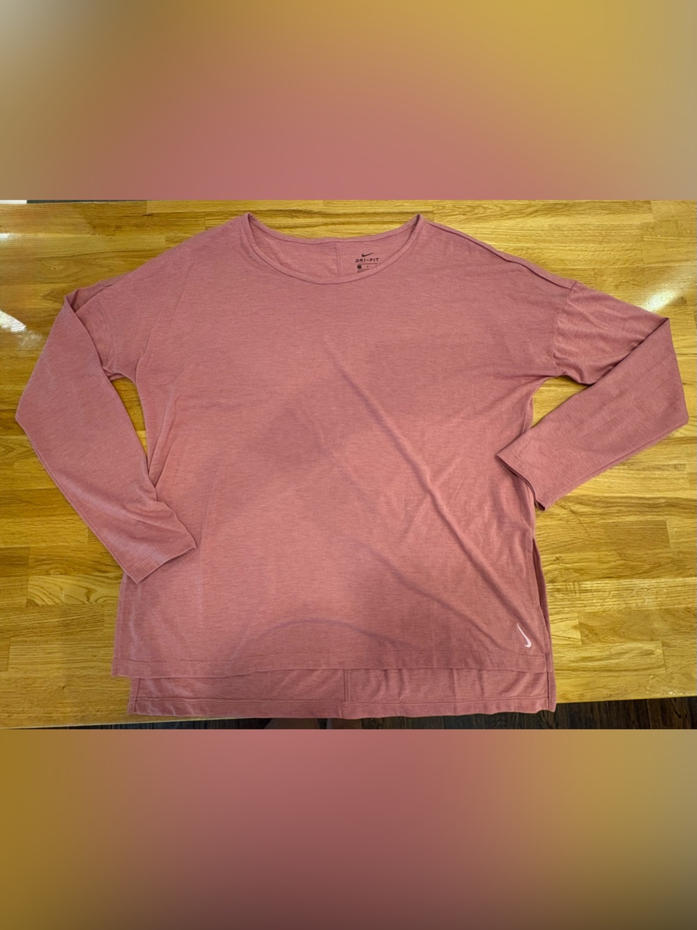 EUC Nike Dry-Fit Lightweight Pale-Rose Dolman Long-Sleeve Top, Slits at hem, L